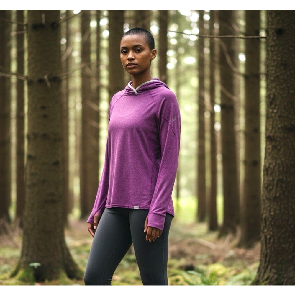 NRS Silkweight Hoodie Women’s XS Purple Long Sleeve Thumb UPF 50+ Performance